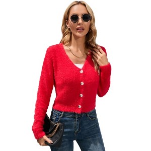 Clearlove Women's Cropped Cardigan Long Sleeve Soft Knit Rib Button Down Sweater - 1 of 4