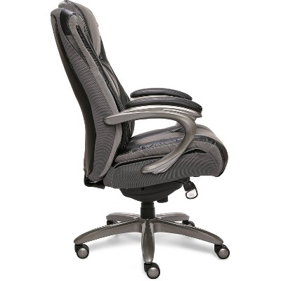 ErgoExecutive High-Back Black Leather & Wood Swivel Office Chair