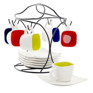 Gibson Home Crenshaw 13 Piece Square Stoneware Espresso Cup Set with Metal Stand - 1 of 4