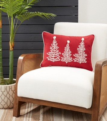 Red Rectangular Christmas Trees Down Filled Throw Pillow