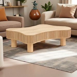 42.52" Modern Irregular Wooden Drum Coffee Table - 1 of 4