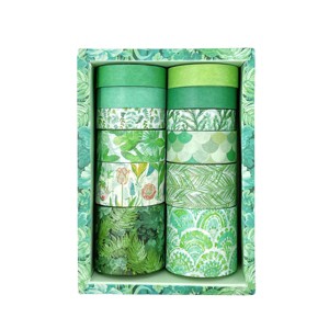 Wrapables Decorative Washi Tape Box Set for DIY Arts & Crafts, Scrapbooking, Diary, Stationery, Card-Making, Gift Wrapping (12 Rolls) Green - 1 of 4