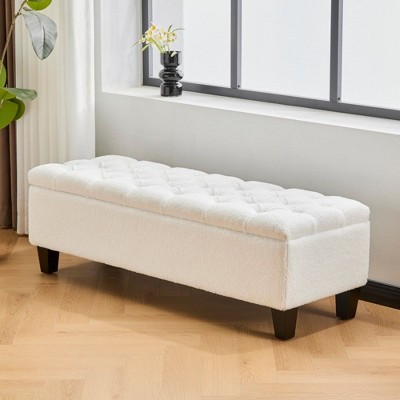 NicBex Rectangle Storage Ottoman for Bedroom,PU Storage Bench with Rubber Wood Legs,Ottoman for Living Room,Bedroom,Entryway