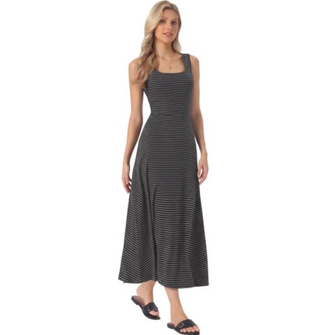 Женские платья INSPIRE CHIC Women's Striped Summer Ribbed Knit Sleeveless Square Neck Bodycon Maxi Dresses Gray Medium