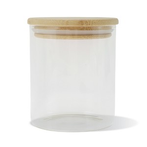 Unique Bargains with Bamboo Lid Decorative Jars Wood Color Clear 1Pc - 1 of 4