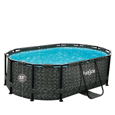 Funsicle Oasis 9 Foot by 10 Inch Oval Above Ground Pool with SkimmerPlus Filter Pump, Type I Filter Cartridge, and SureStep Ladder, Dark Herringbone