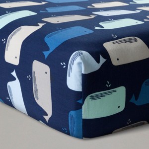 Fitted Crib Sheet Whales - Cloud Island Navy, Blue