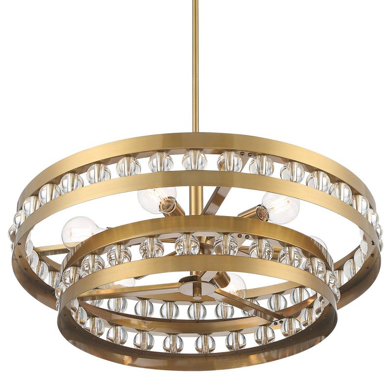 Stiffel Warm Gold Chandelier 32" Wide Modern 2-Tier Frame Clear Crystal Balls 6-Light Fixture for Dining Room House Foyer Kitchen, 3 of 10