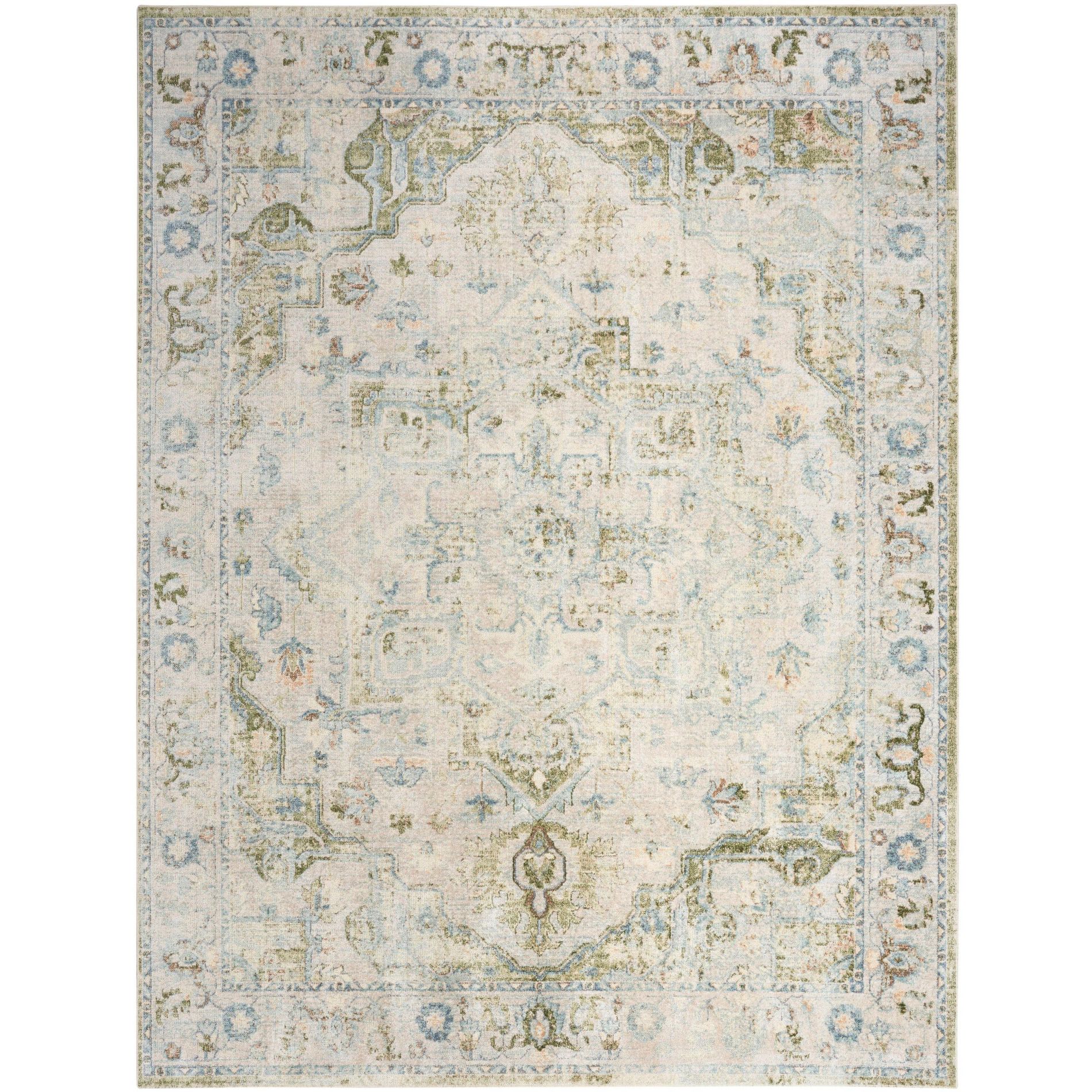 Nourison Astra Machine Washable 9' x 12' Blue Green Vintage Indoor Flatweave Rug
