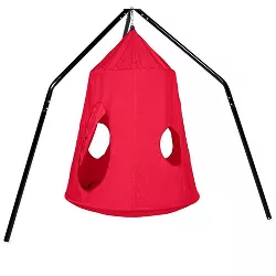 HearthSong HugglePod HangOut Nylon Hanging Tent and Family HangOut Steel Stand Set, Red