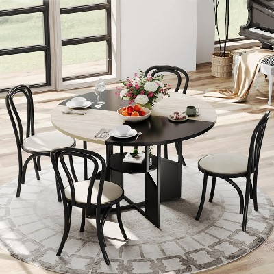 Round Dining Table for 4-6 People, 59" Wood Kitchen Table with Pedestal Base, Adjustable Feet, Space Saving Farmhouse Circle Dinner Table