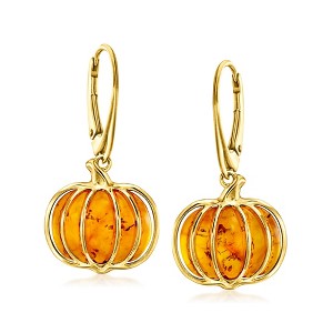 Ross-Simons Amber Pumpkin Drop Earrings in 18kt Gold Over Sterling - 1 of 3