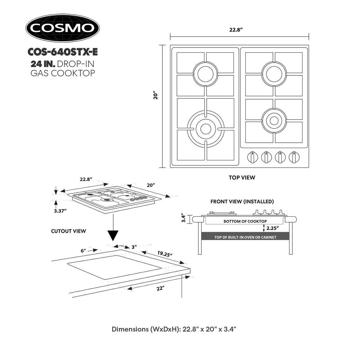 Cosmo COS-640STX-E 24 in. Gas Cooktop in Stainless Steel with 4 Sealed Burners - thumbnail 10