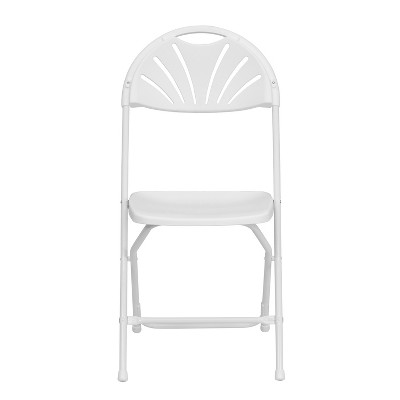 White Plastic Fan Back Folding Chairs with Steel Frame, 2-Pack