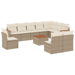 vidaXL 11 Piece Patio Sofa Set with Cushions - Beige With Table - 1 of 4