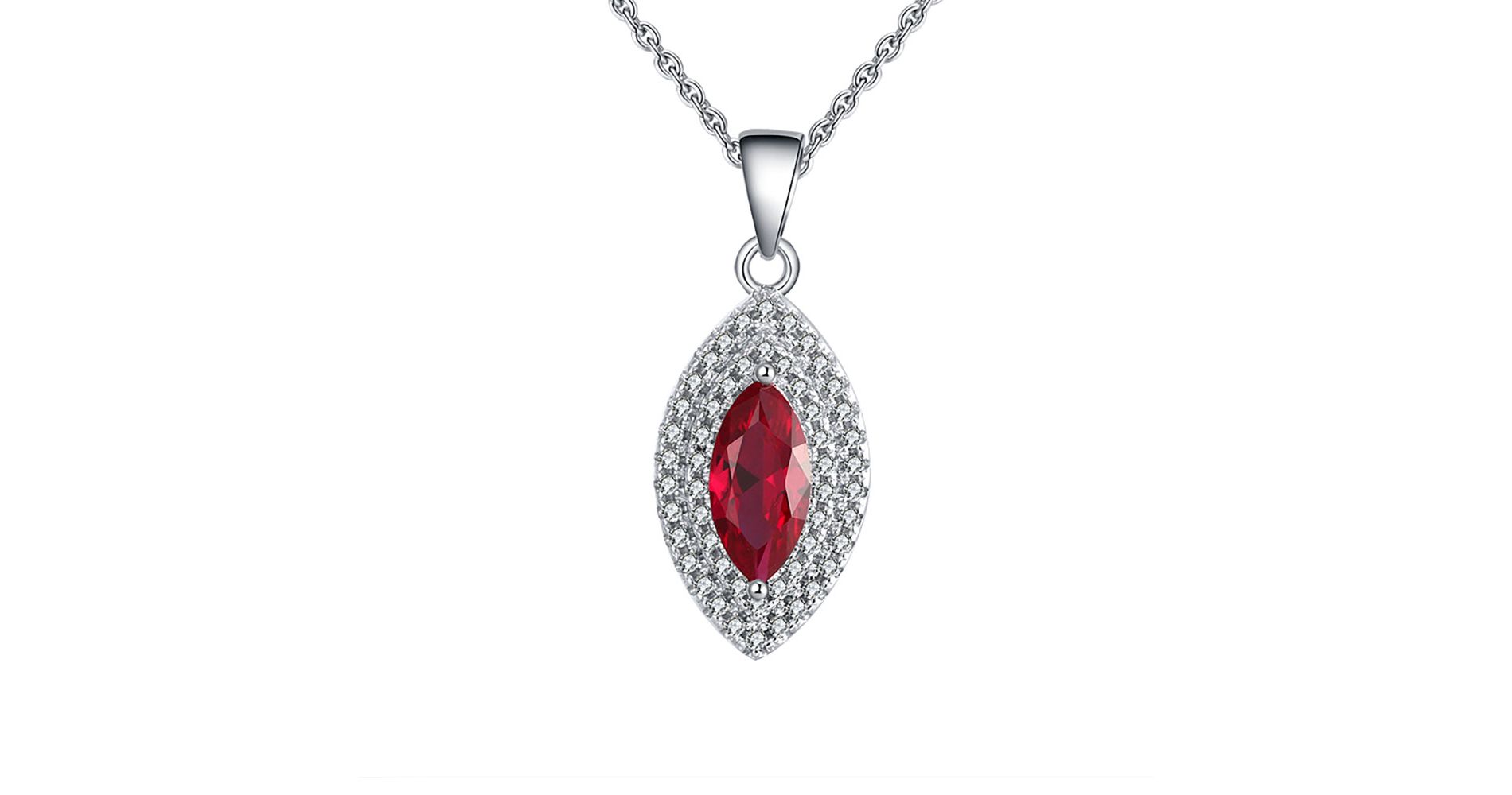 Pendant Necklace for Women Marquise Red Cz Sterling Silver Ginger Lyne Collection