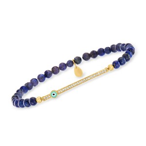 Ross-Simons Lapis and .10 ct. t.w. CZ Evil Eye Stretch Bracelet in 18kt Gold Over Sterling Size - 1 of 4
