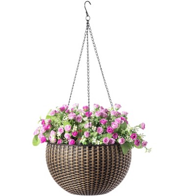 Gardenised 10" Self Watering Bronze Hanging Basket Flower Planter