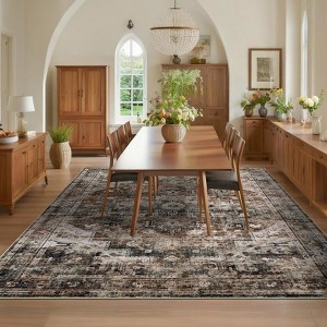Vintage Distressed Medallion Area Rug - Washable Non-Slip Low Pile Stain Resistant Soft Throw Carpet,Rugs for Living Room, Bedroom, Dining Room - 1 of 4