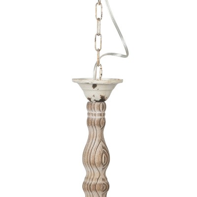 Distressed White and Natural Wood 6-Light Classic Chandelier