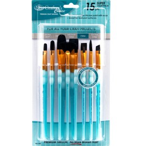 Royal & Langnickel Crafter's Choice Synthetic Black Taklon Paint Brushes, 15pc - 1 of 4