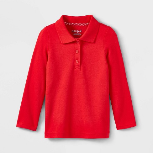 Toddler Girls' Long Sleeve Interlock Uniform Polo Shirt - Cat & Jack™ Red 2T