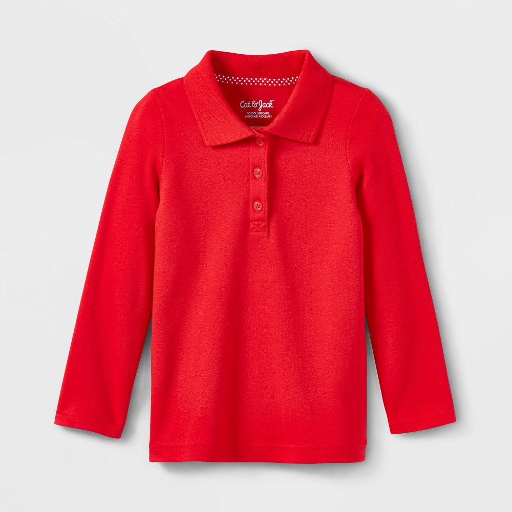 Toddler Girls' Long Sleeve Interlock Uniform Polo Shirt - Cat & Jack™ Red 5T