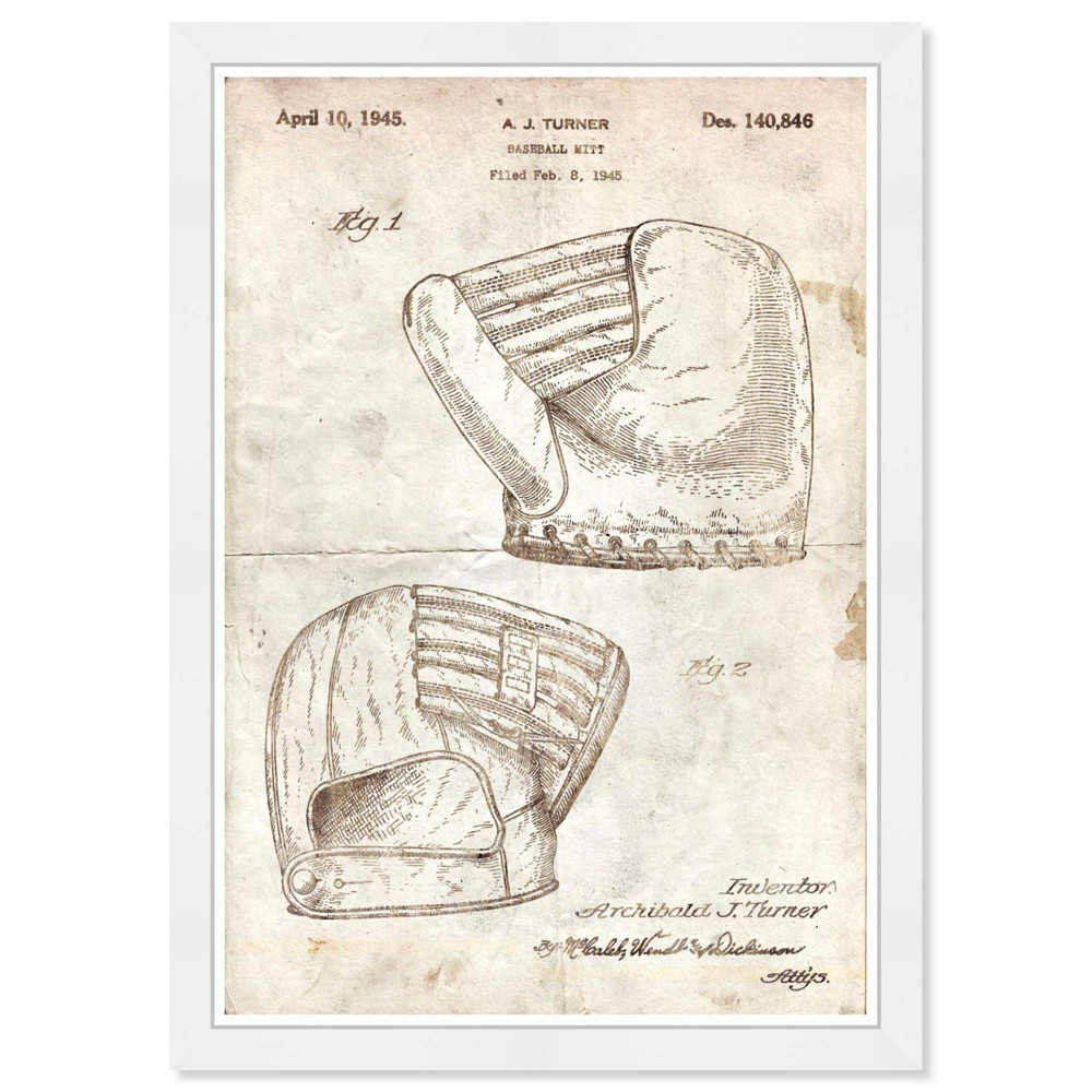 15" x 21" Baseball Mitt 1945 Parchment Sports and Teams Framed Art Print - Wynwood Studio