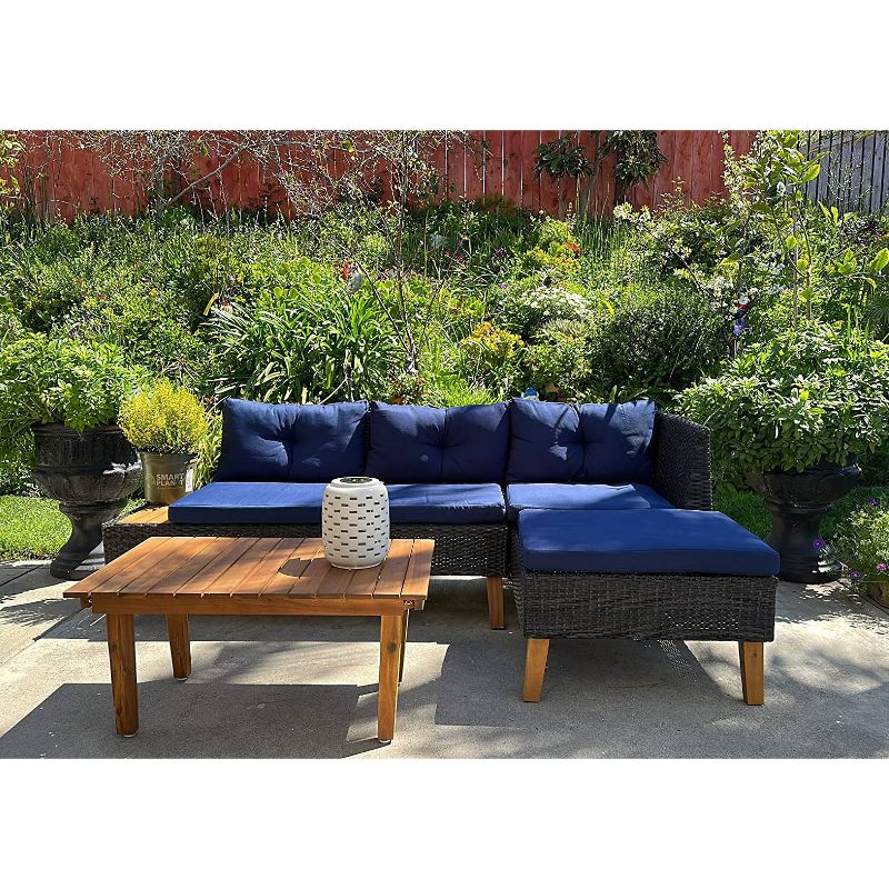 3pc Outdoor Acacia Wood Conversation Set with Sectional Sofa &#38; Cushions - Captiva Designs, 5 of 12