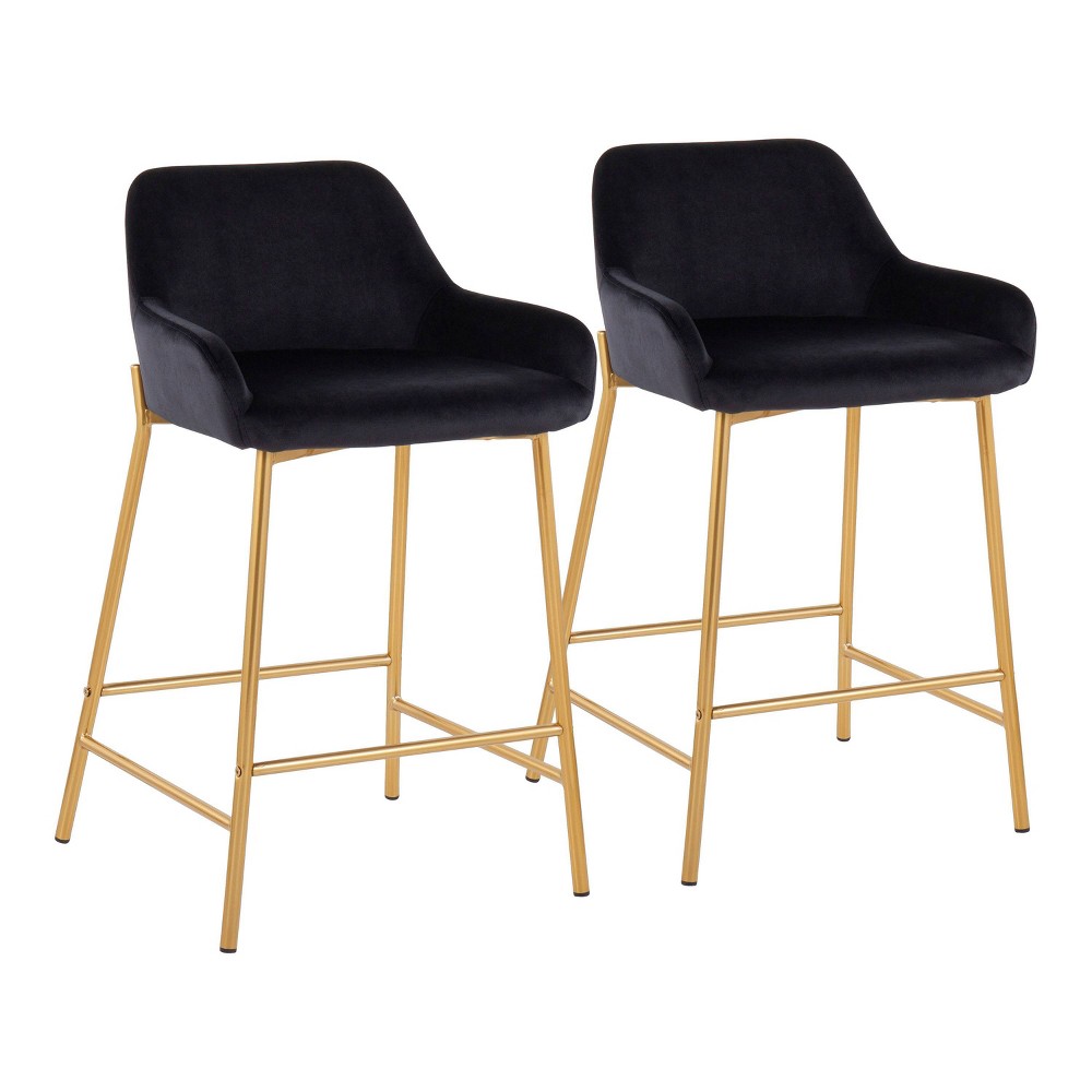 Photos - Chair Set of 2 Daniella Metal/Velvet Counter Height Barstools Gold/Black - LumiS