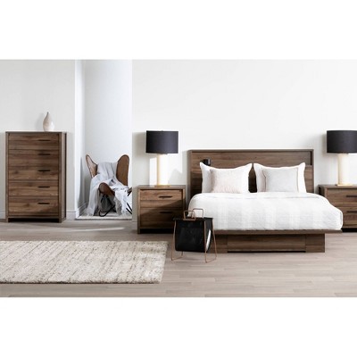 Natural Walnut Queen Platform Bed with Storage Drawer