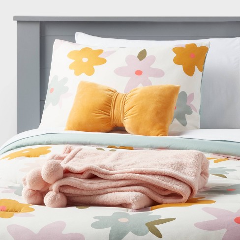 Twin Kids' Comforter Set Windowpane Velvet Pink - Pillowfort™