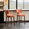 Counter Height Bar Stools Set of 2, Farmhouse Linen Fabric Upholstered Accent Chair Curved Backrest with Copper Nails around - Leovsnove - 3 of 4