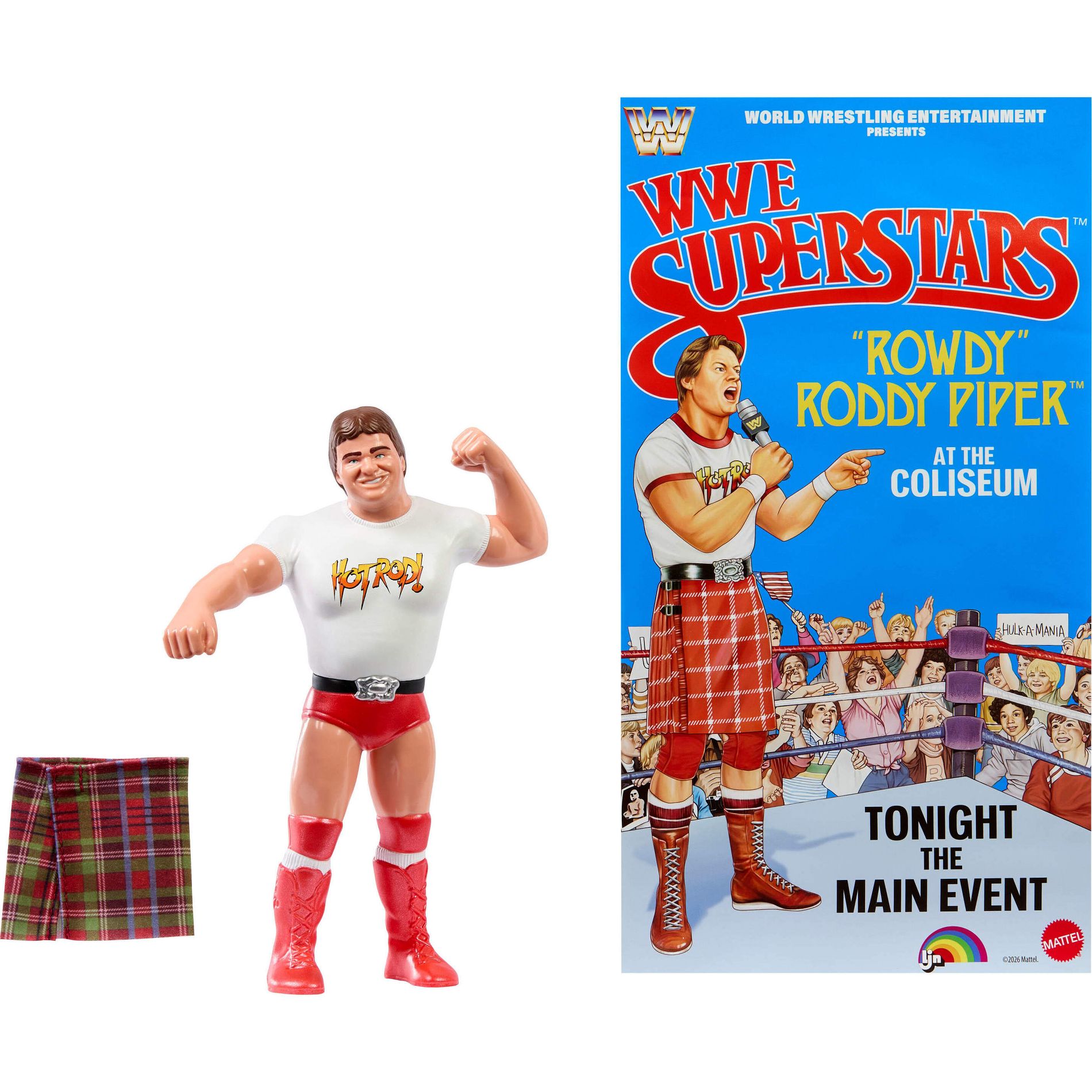 LJN WWE Superstars “Rowdy” Roddy Piper Action Figure, 1980s Retro 8" Collectible Toy