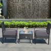 Tangkula 3 PCS Patio Wicker Rattan Furniture Set Coffee Table & 2 Rattan Chair w/ Cushion Grey - 2 of 4
