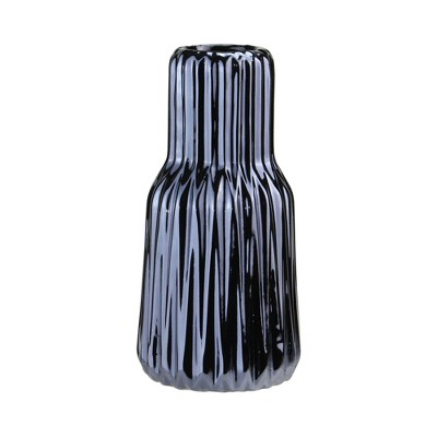 Northlight 7” Tall Ridged Metallic Navy Blue Ceramic Pillar Candle Holder