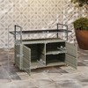 2-Tier Shelf PE Rattan Outdoor Bar Table, Glass Top Outdoor Serving Cart with Cabinet - 3 of 4