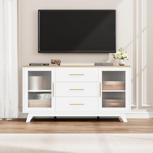 COZONY Modern Sideboard Buffet Cabinet with Fluted Glass Doors and 3 Drawers, Adjustable Shelf, Dining Room or Living Room Console - 1 of 4