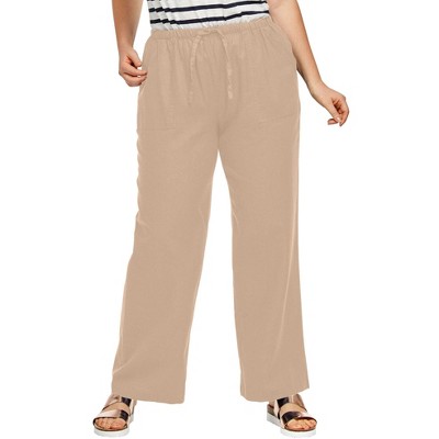 Ellos Women's Plus Size Linen Blend Drawstring Pants, 24 - New Khaki :  Target