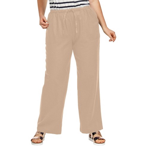 Ellos Women's Plus Size Linen Blend Drawstring Pants - 36, Beige : Target