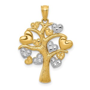 Black Bow Jewelry 14k Yellow Gold and White Rhodium Tree of Life Hearts Pendant, 20mm - 1 of 4
