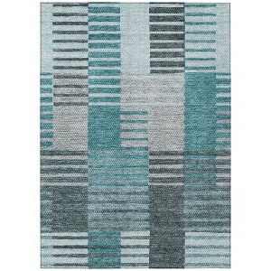 Teal Blue Aqua And Gray Striped Washable Indoor Outdoor Area Rug - 1 of 4