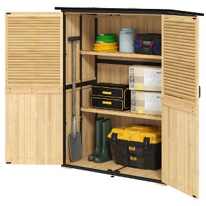 Wood Storage Shed, Outdoor Garden Shed with Asphalt Roof, 2 Shelves, Lockable Doors and Adjustable Feet - 1 of 4
