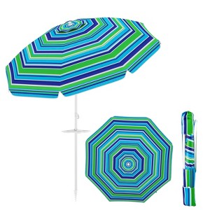 Tangkula 6.5 FT Beach Umbrella for Sand Heavy-Duty Sunshade Parasol w/ Sand Anchor - 1 of 4