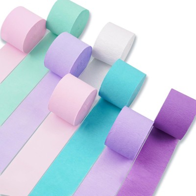 PartyWoo Crepe Paper Streamers Pink Purple Mint Turquoise White 8 Rolls 656 ft 1.8 Inch x 82 Ft Roll