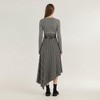 Anna-Kaci Women's Asymmetrical Pinstripe Midi Skirt with High Waist and Tailored Draping - 3 of 4