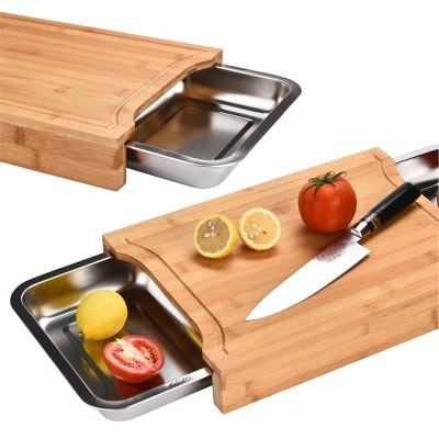 Bamboo Cutting Board Set with Stainless Steel Trays