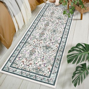 Washable Folding Floral Print Area Rug with Non-Slip Backing for Living Room or Bedroom - 1 of 4