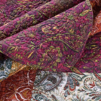 Boho-Chic Twin Reversible Cotton Quilt Set in Multicolor