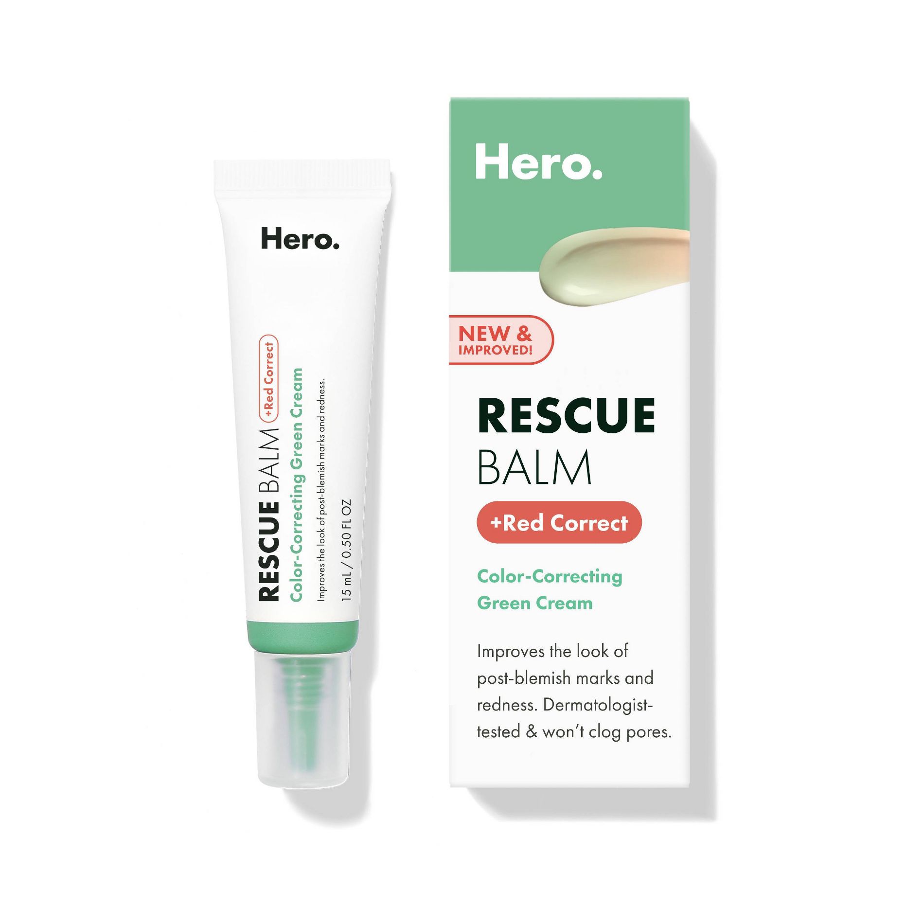 Hero Cosmetics Rescue Balm Red Correct - 15ml: Noncomedogenic, Face Cream, Acne-Prone Skin, Unscented